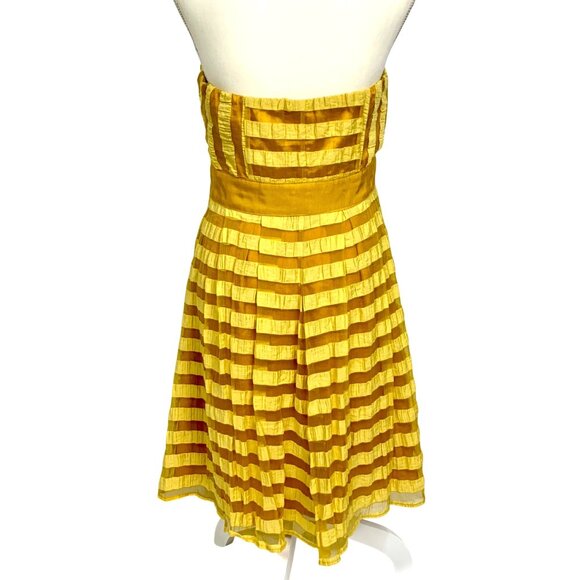 Yellow Strapless Crinkle Sheer Stripe Pleated Dress 6 Girly Flowy HOCO Pageant - Picture 6 of 13